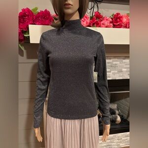 a.n.a. Gunmetal Metallic Stretch Long Sleeve Sweater Blouse Size Medium